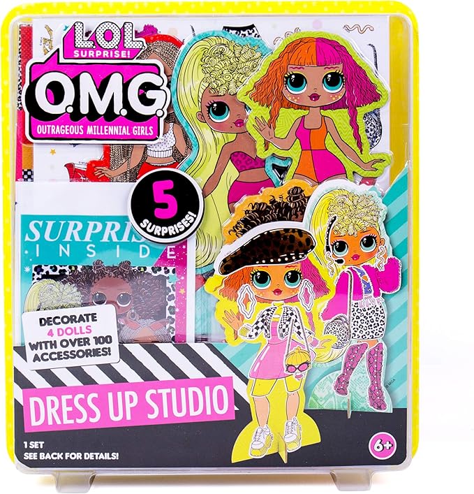 L.O.L. Surprise! LOL OMG Dress Up Studio by Horizon Group USA, Decorate 4 Dolls with Over 100 Accessories, DIY Fashion Craft Kit, Mix & Match Fabrics & Patterns, Use Gemstones, Stickers & More