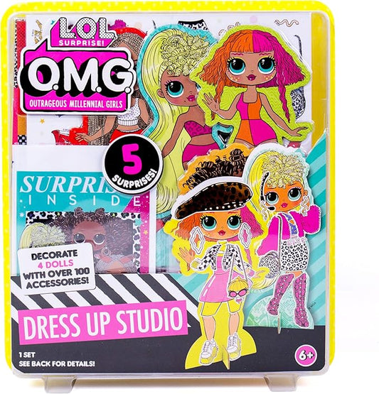 L.O.L. Surprise! LOL OMG Dress Up Studio by Horizon Group USA, Decorate 4 Dolls with Over 100 Accessories, DIY Fashion Craft Kit, Mix & Match Fabrics & Patterns, Use Gemstones, Stickers & More