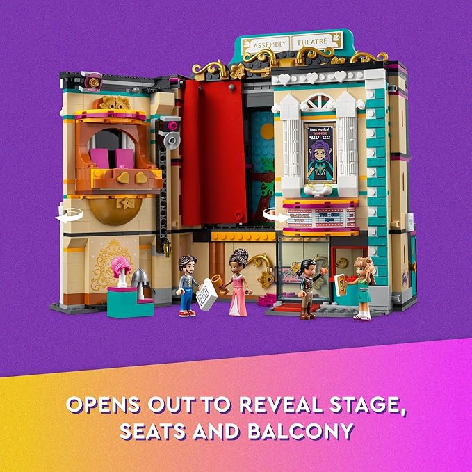 LEGO Friends Andrea's Theater School Playset, 41714 Creative Pretend Play Theater Toy, Gift Idea for Kids Girls Boys 8+ Years Old, Theater with Curtains, Lighting, Props and 4 Friends Toy Figures