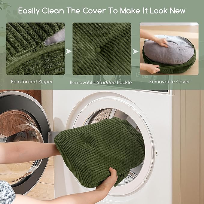 6" Washable Floor Pillow Cushion for Adults, Meditation Cushion Pillow, Large Round Floor Sitting, Removable Tufted Corduroy Cover, for Tatami Living Room or Yoga, 22x22 Inch, 2Pack, Machine Washable