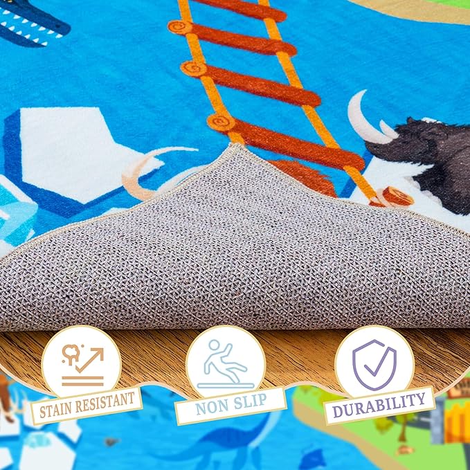 Kids Rugs for Playroom - Soft & Non-Slip 7x9 Feet Dinosaur Play Mat,Childrens Dinosaurs Carpet Washable Rug for Classroom Nursery Bedroom Boys