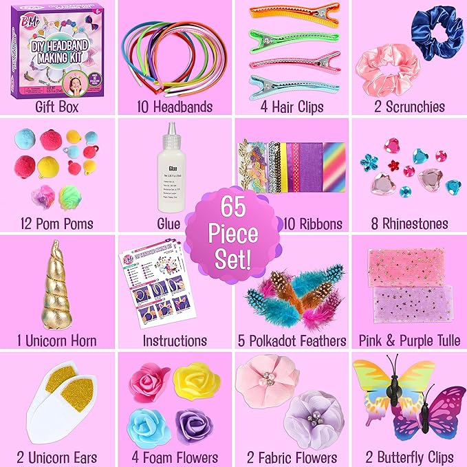 B Me Headband Making Kit for Girls - DIY 16 Unique Girls Hair Accessories with 60+ Craft Supplies - Arts & Crafts Gifts for Girls Ages 5-12