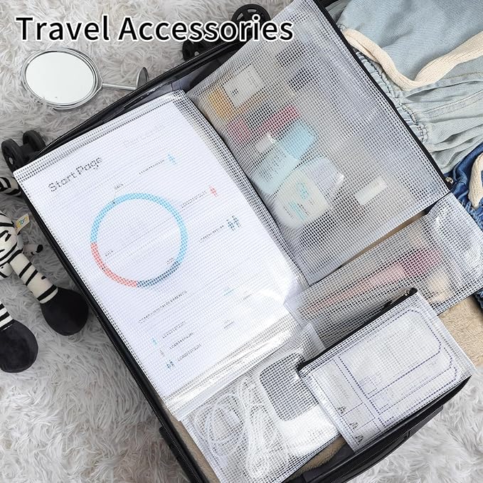 EOOUT 20pcs Mesh Zipper Pouch Bags 8 Size Water Resistant Zipper Bags Plastic Clear Storage Bags for Travel Office Home School Supplies and Board Game Organize