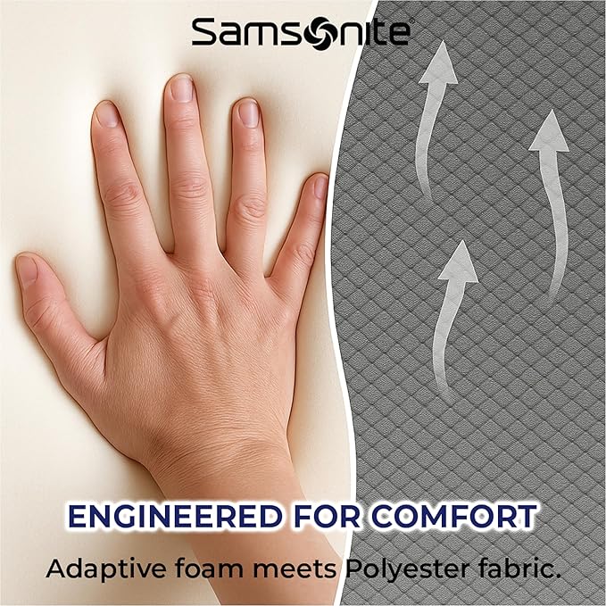 Samsonite Ergonomic Lumbar Pillow for Office Chair and Car Seat - Memory Foam Back Support Lumbar Pillow, Premium Cushion Chair Support for Lower Back Pain Relief and Versatile Use (Grey)