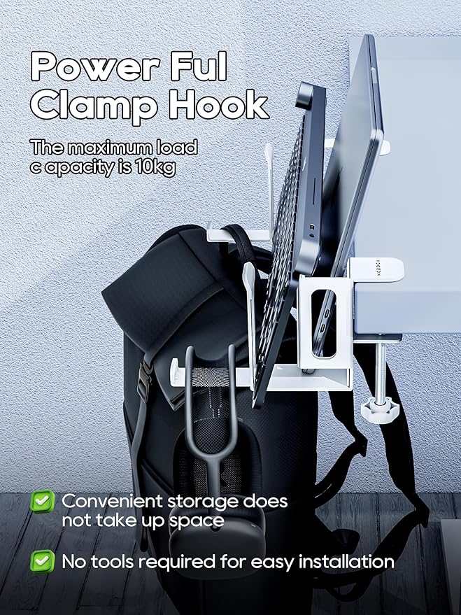 NODOCA 2-Slot Laptop Storage for Desk, Vertical Laptop Stand for Desk, MacBook Vertical Stand, with Headphone Holder, Desk Side Storage for MacBook/Surface/Samsung/HP/Dell[L, White]