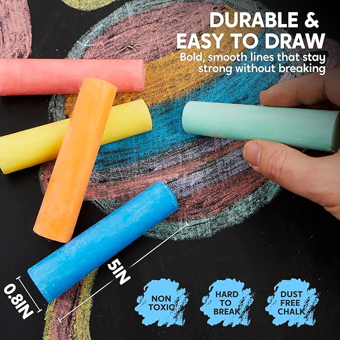 JOYIN 20 PCS Washable Sidewalk Chalks Set in 20 Colors, Non-Toxic Jumbo Colored Chalk for Kids, Painting for Outdoor Games, School Supplies, Painting on Chalkboard