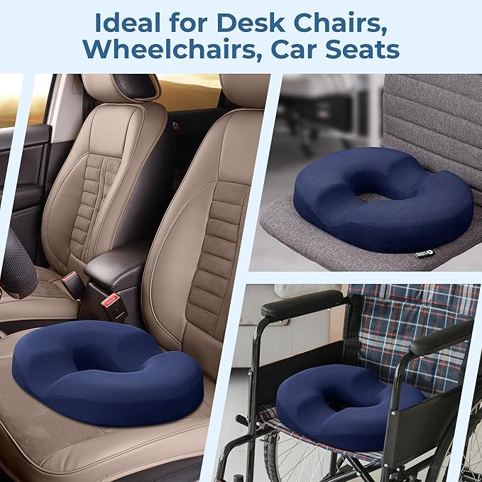 5 STARS UNITED Donut Pillow Hemorrhoid Tailbone Cushion – Large Cushion for Pain Relief – Coccyx, Prostate, Sciatica, Pelvic Floor, Pressure Sores, Pregnancy, Postpartum Recovery, Blue