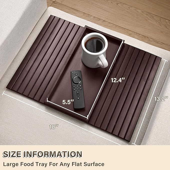 Bamboo Sofa Arm Tray, Anti-Dropping Couch Arm Tray, Foldable Sofa Armrest Tray Couch Arm Table for Eats, Drinks, Snacks, Remote, Cellphone, Cup Holder, Back Anti-Slip Pad Design