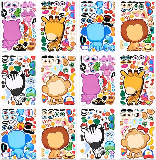 JOYIN 24PCS 9"x6" Make a face Stickers for Kids, Make Your Own Safari Animal Stickers, Jungle Party Favors Kids Crafts, Goodie Bags Stuffers, Classroom Rewards