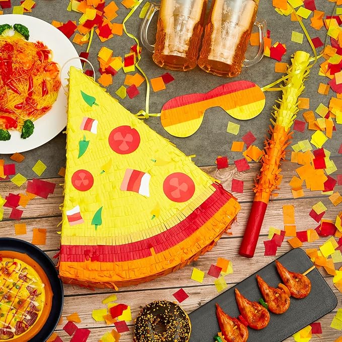 Lewtemi Pizza Piñata Pizza Party Favors Pizza Birthday Party Supplies with Stick Confetti and Blindfold Pizza Shower Theme Decorations for Pizza Supply