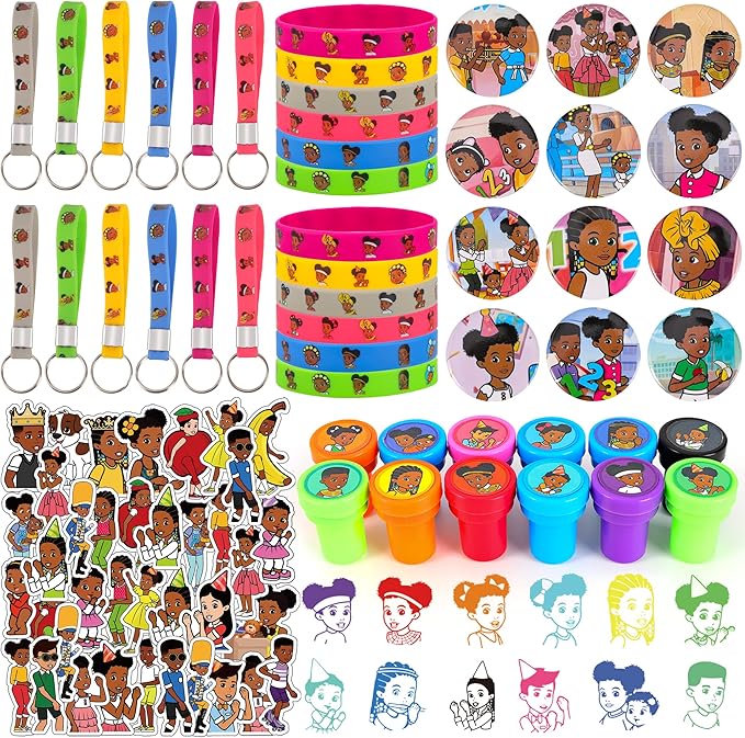 98PCS Birthday Party Decorations, Birthday Party Supplies, Party Favor Corner Include 12 Bracelets,12 Button Pins, 12 Keychain, 12 seal,50 Stickers for Classroom Rewards,Birthday Party Gift