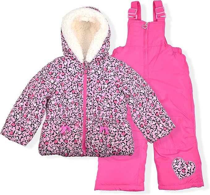 Arctic Quest Little Girls Bib Snow Pants and Ski Jacket Water-Resistant Snowsuit For Kids Winter Jacket For Girls