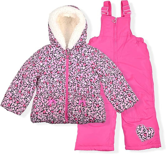 Arctic Quest Little Girls Bib Snow Pants and Ski Jacket Water-Resistant Snowsuit For Kids Winter Jacket For Girls