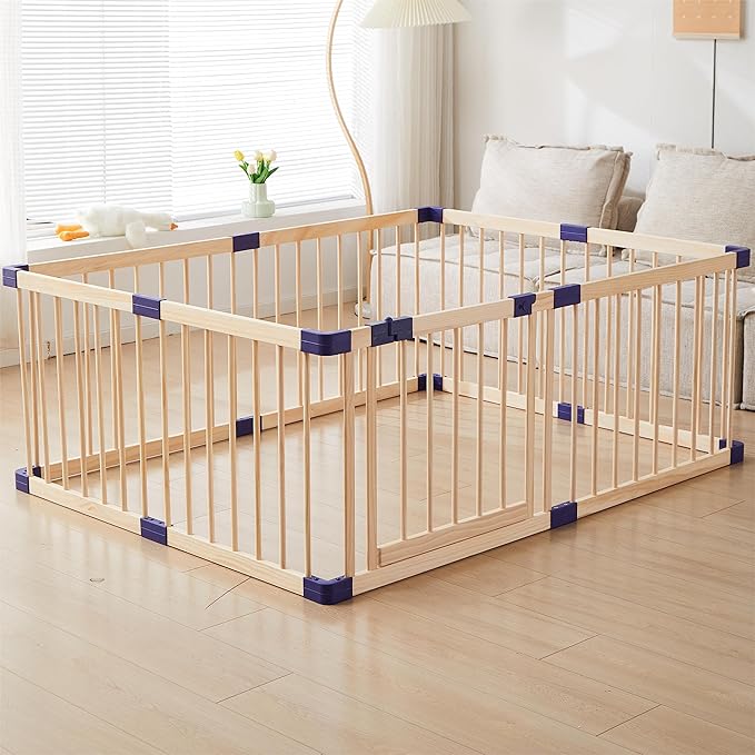 Kids Baby Toddler Playpen Indoor Portable Wooden Freestanding, Kids Baby Pet Cats Dogs Animals Toy Play Fence with Door,Safe Zone Playpen,Baby Safety Play A Perfect Birth Birthday Gift(120x160x61cm)