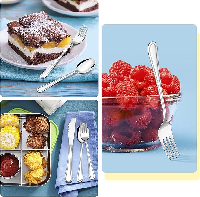 E-far 6-Piece Kids Silverware, Stainless Steel Toddler Utensils Safe for Preschooler/Children, Includes 2 Kids Forks 2 Spoons 2 Knife, Slimline Adult Look & Small Size, Rust Free & Dishwasher Safe