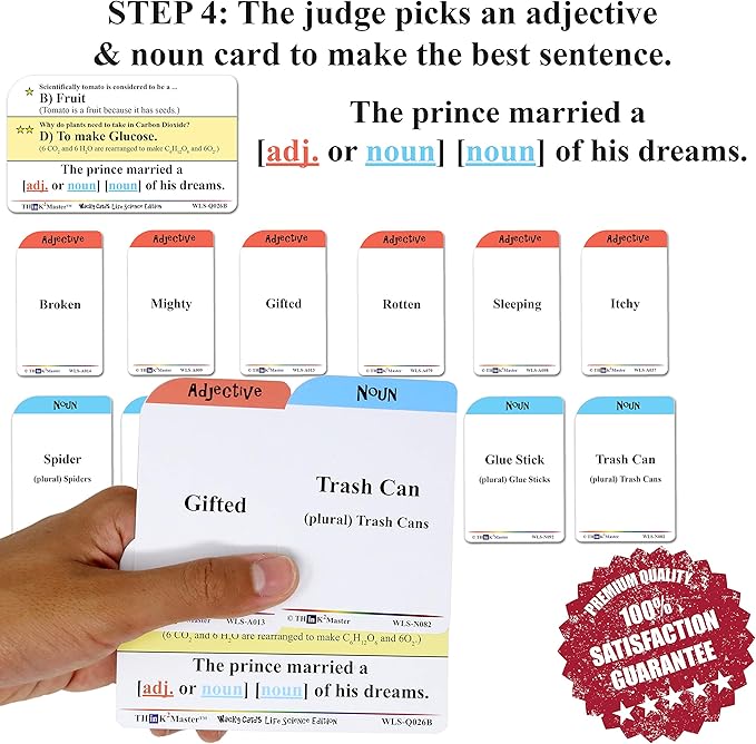 Think2Master Wacky Cards Life Science. Science Card Game for Families & Classroom. Make Hilarious Sentences While Learning About Life Science. Multi Leveled. Kids & Adults can Play Together.