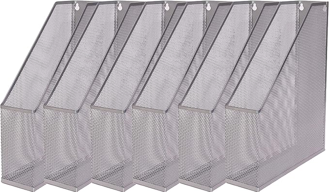 YBM HOME Steel Mesh Wall Magazine File Holder for Home & Office Organization, Serves as a Magazine Rack, Desk Organizer, Letter and Mail Bin, Holds Up to 20 Magazines - 6-Pack Silver, 1111