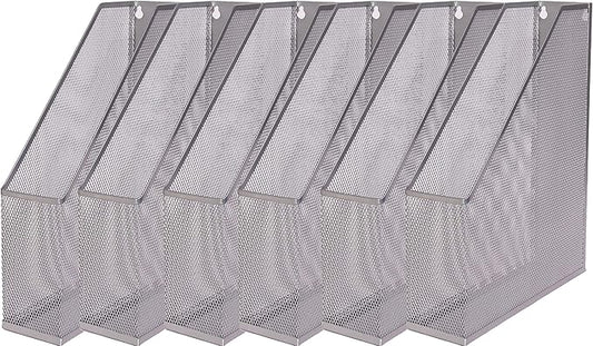 YBM HOME Steel Mesh Wall Magazine File Holder for Home & Office Organization, Serves as a Magazine Rack, Desk Organizer, Letter and Mail Bin, Holds Up to 20 Magazines - 6-Pack Silver, 1111