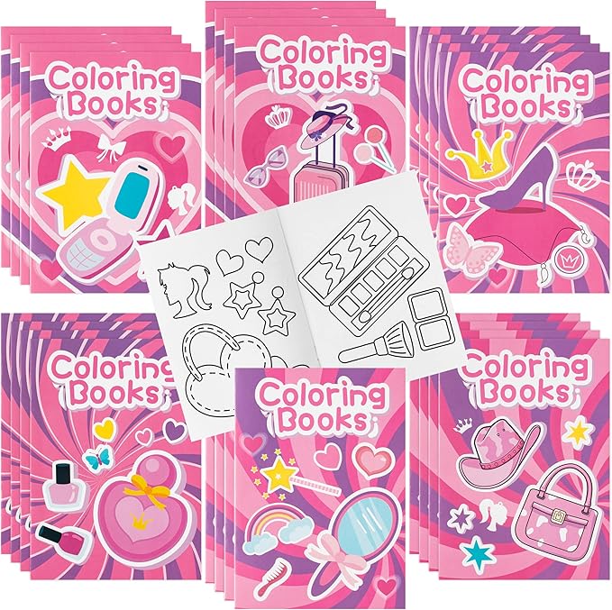 BZaber Pink Girl Coloring Books - 24Pcs Pink Princess Coloring Book for Girls Kid Bulk Including Cosmetics Cute Queen Pink Y2k Dress Party Cowgirl Party Supplies Birthday Gift Goodie Bag Filler