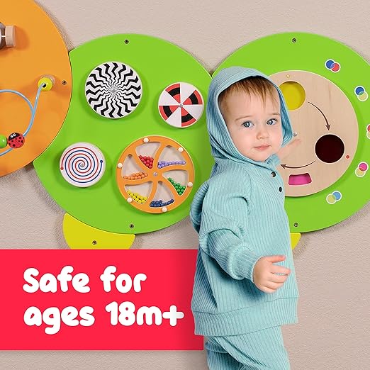 SPARK & WOW Caterpillar Activity Wall Panels | Ages 18m+ | Montessori Sensory Wall Toy | 8 Activities | Busy Board | Toddler Room Decor