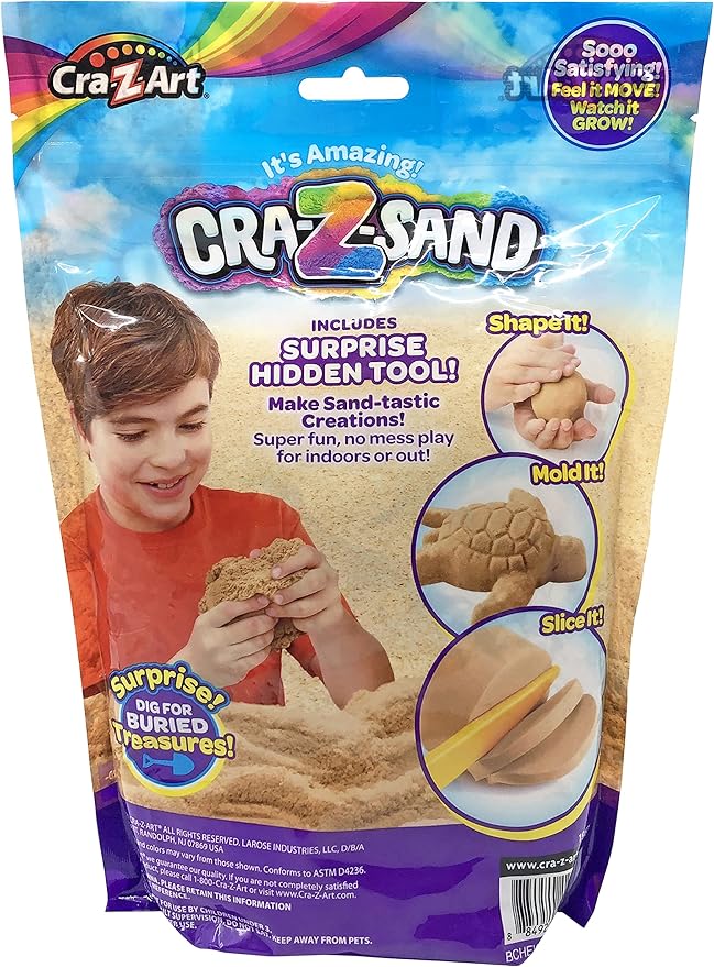 CRA-Z-Sand 3LB Bag of Amazing Beach Sand with Surprise Sand Tool, Shape, Mold and Slice It, Fun Sensory Toy for Ages 4 and up