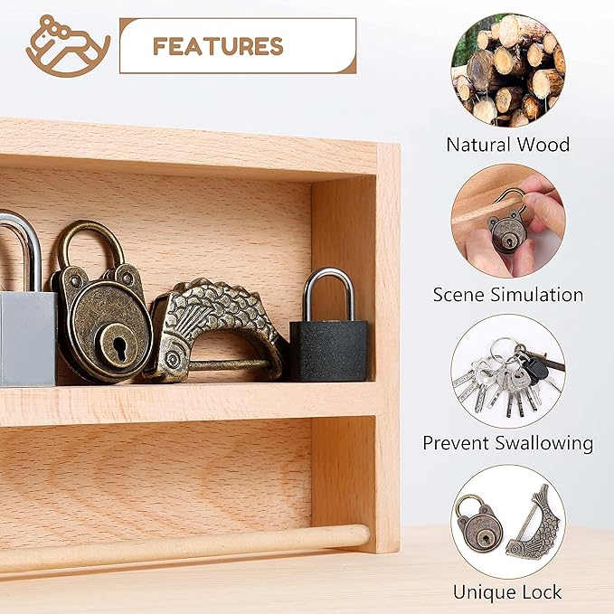 Montessori Lock and Key Toy Set for Kids, Educational Lock Set Keys, Wooden Learning Montessori Materials for 3 4 5 6 Toddlers, Preschool, Home Classroom STEM Educational Birthday Toys