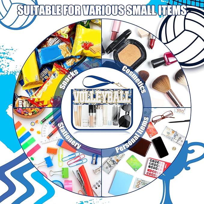 BuyCard Volleyball Gifts Makeup Bag with Chenille Letter Patch, Clear Cosmetic Pouch PVC Organizer Purse, Waterproof Travel Bag, Portable Toiletry Storage Bag for Her Friends