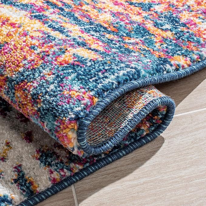 SAFAVIEH Evoke Collection 2'2" x 9' Navy / Orange EVK272N Modern Abstract Non-Shedding Living Room Entryway Foyer Hallway Bedroom Runner Rug