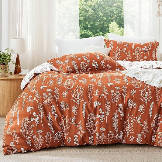 Bedsure King Comforter Set - Terracotta Bed Set, 3 Pieces Cute Floral Bedding, 1 Soft Reversible Botanical Flowers Comforter and 2 Pillow Shams