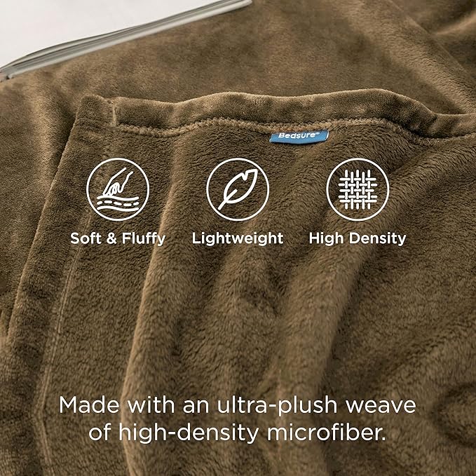 Bedsure GentleSoft Fleece Throw XL Blanket Camel - 300GSM Soft Lightweight Plush Cozy Blankets for Bed, Sofa, Couch, Travel, Camping, 50x70 inches