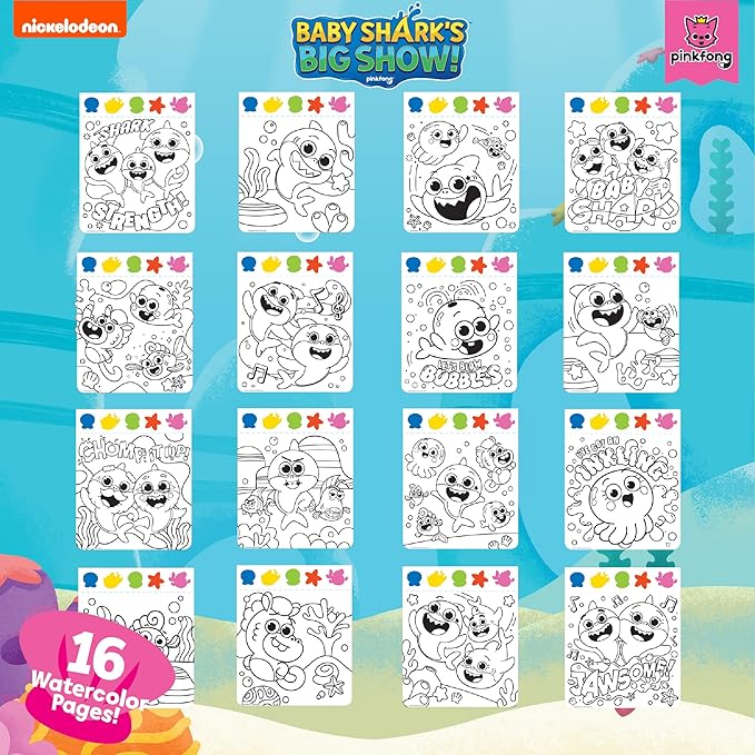 Horizon Group USA Baby Shark Watercolor Art Pad – Baby Shark Water Coloring Book & Painting Set –Baby Shark Watercolor Painting Kit – Great Baby Shark Art Set for 3 Year Old