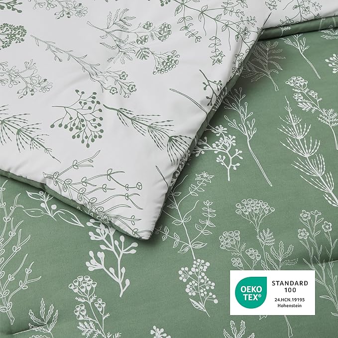 Bedsure King Comforter Set - Green Bed Set, 3 Pieces Cute Floral Bedding, 1 Soft Reversible Botanical Flowers Comforter and 2 Pillow Shams