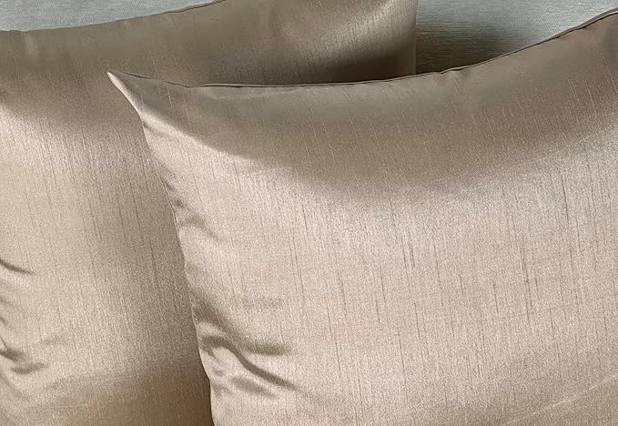 Aiking Home 24x24 Inches Faux Silk Square European Shams, Zipper Closure, Sand (Set of 2)