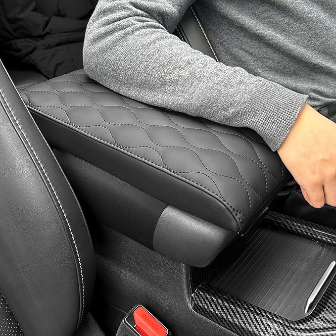 POKSRI Car Center Console Cover/pad PU Leather,Universal Armrest mat, Adjust Driving Posture Cushion,Protector Box,Memory Foam,Relieves Shoulder/arm Fatigue,Boosting Driving Safety