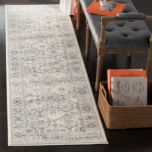 SAFAVIEH Carnegie Collection Runner Rug - 2'3" x 8', Cream & Dark Grey, Vintage Distressed Design, Non-Shedding & Easy Care, Ideal for High Traffic Areas in Living Room, Bedroom (CNG691K)