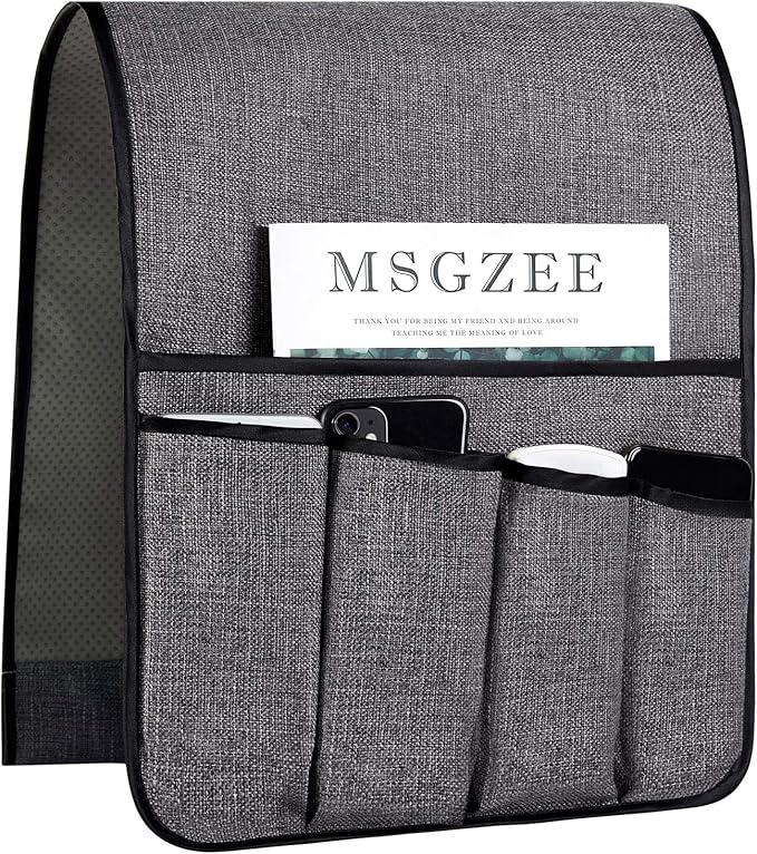 FLYILY Sofa Armrest Organizer Non-Slip Arm Chair Hanging Caddy Remote Control Holder for Magazine, Phone, Books, Glasses(Grey,13in)