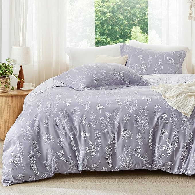 Bedsure Twin/Twin XL Comforter Set - Lavender Comforter, Cute Floral Bedding Comforter Sets, Gifts for Woman, 2 Pieces, 1 Soft Reversible Botanical Flowers Comforter and 1 Pillow Sham