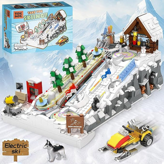 Ski Slope Building Block Sets for Adults, Ski Resort Building Toy with a Ski Shop and Snow Mobile, Architecture Building Block Models Construction, Ideal Gift for Adult Teen and Ski Fans (2200PCS)
