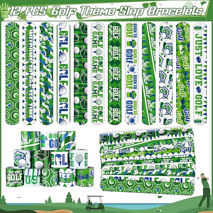 Erweicet Golf Party Favor 72 PCS Golf Theme Slap Bracelet DIY Stickers Temopory Tattoos Keychains Plastic Straws Gift Bags for Golf Birthday Party Sports Event Goodies Bags Filler