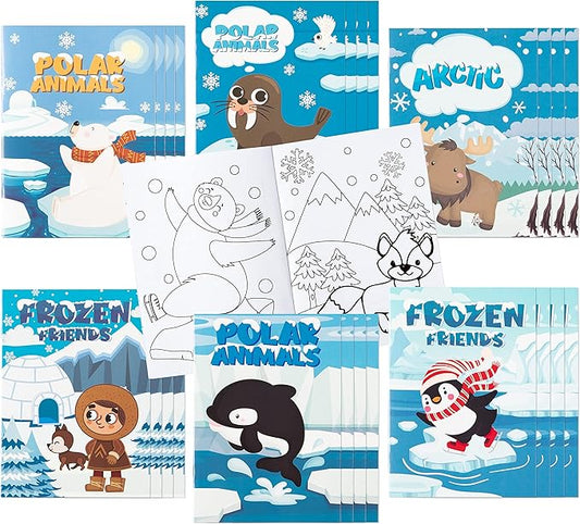 24Pcs Polar Animals Coloring Books Winter Theme DIY Art Booklet Drawing Pattern Including Arctic Bear Penguin Birthday Party Favors Gifts Home Classroom Activity Supplies for Kids Age 4-8