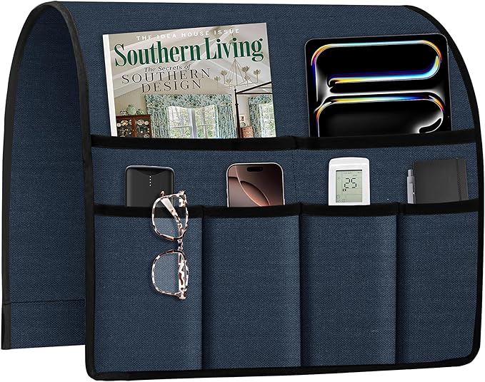 Joywell Armrest Organizer Remote Holder for Recliner Armchair Caddy Couch Sofa Arm Chair Caddie with 6 Pocket Storage for Magazine, iPad, Phone,Vintage Blue