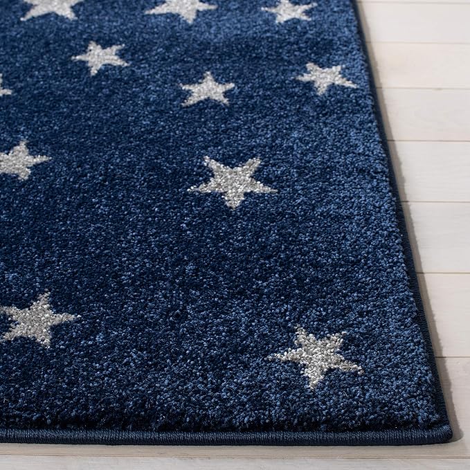 SAFAVIEH Carousel Kids Collection Runner Rug - 2'3" x 10', Navy & Grey, Non-Shedding & Easy Care, Ideal for High Traffic Areas for Boys & Girls in Playroom, Nursery, Bedroom (CRK135N)