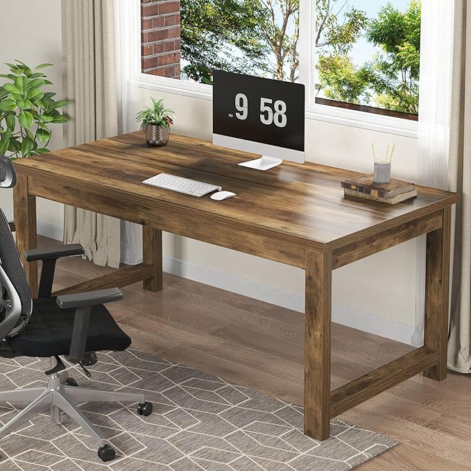 Tribesigns Modern Computer Desk, 63 x 31.5 inch Large Office Desk Computer Table Study Writing Table Workstation for Home Office, Brown Wood