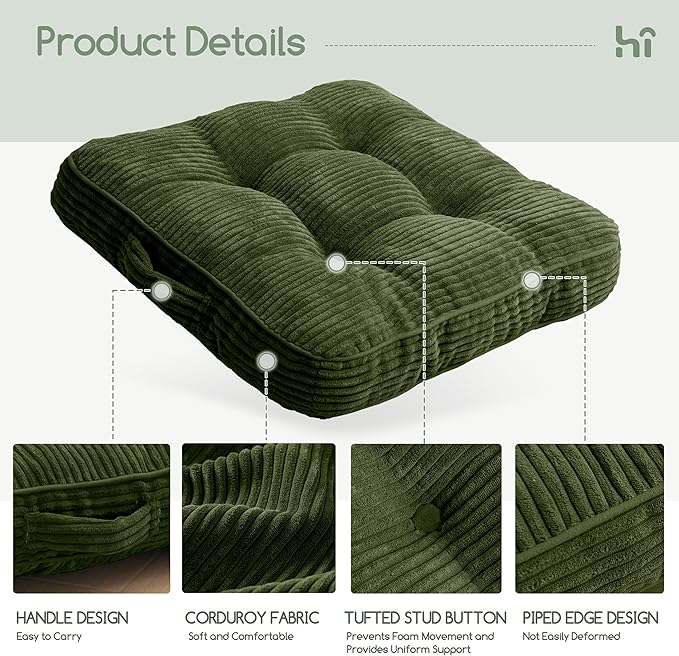 Washable Floor Pillow Cushion for Adults, Meditation Cushion Pillow, Large Square Floor Sitting, Removable Tufted Corduroy Cover, for Tatami Living Room or Yoga, 22x22 Inch, 2Pack, Machine Washable