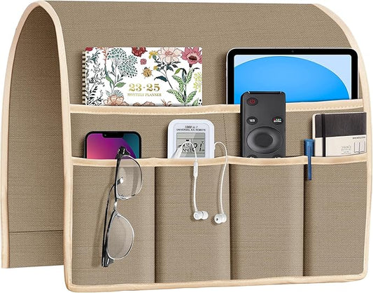 Joywell Armrest Organizer Remote Holder for Recliner Armchair Caddy Couch Sofa Arm Chair Caddie with 6 Pocket Storage for Magazine, Phone, iPad, Hazel