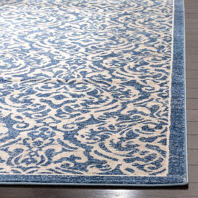 SAFAVIEH Brentwood Collection 2' x 10' Navy / Cream BNT810N Damask Non-Shedding Living Room Entryway Foyer Hallway Bedroom Runner Rug