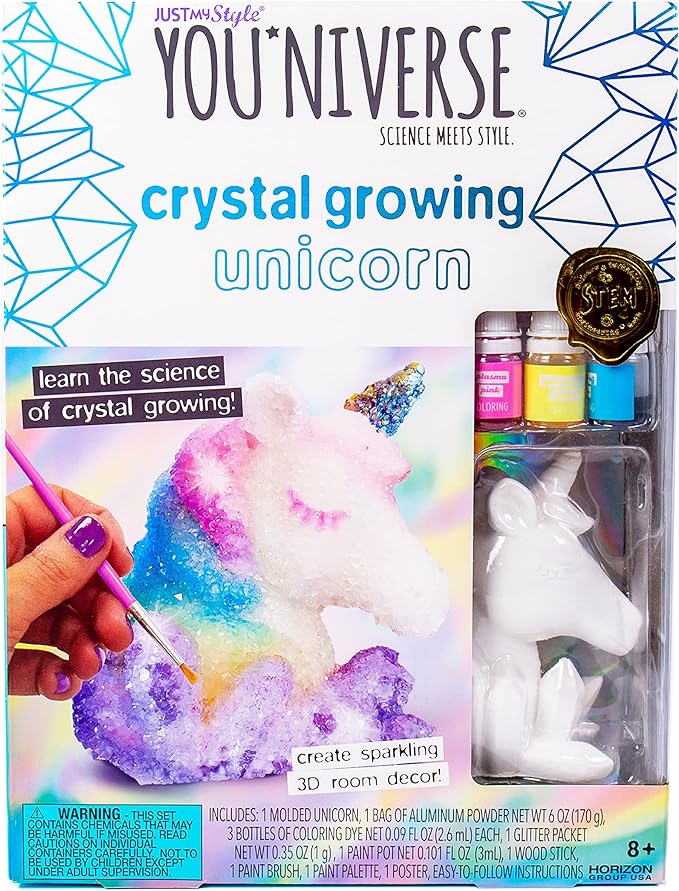 Just My Style You*niverse 3D Crystal Growing Unicorn, at-Home STEM Kits for Kids Age 6 and Up, Grow Your Own Crystals, DIY 3D Unicorn