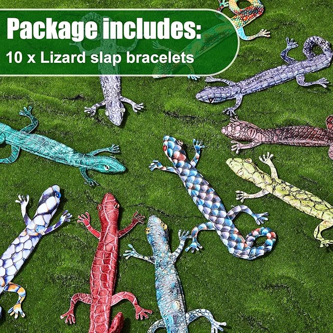 Chivao 10 Pieces Assorted Slap Bracelet Lizard Snap Bracelet Sequin Animal Slap Bracelets Cool Halloween Snap Bracelets for Easter Halloween Party Favors