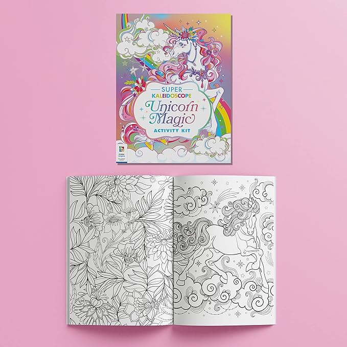 Hinkler Super Kaleidoscope - Unicorn Magic Activity Kit - Fantasy Themed Coloring Book with Glitter Stationery and Stickers - Unicorn Keyring - Arts and Craft Kits for Kids Aged 6 to 8