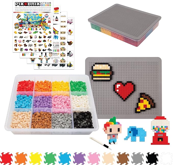 Pix Brix Pixel Art Puzzle Bricks – 3,000 Piece Pixel Art Container, 12 Color Medium Palette – Interlocking Building Bricks, Create 2D and 3D Builds Without Water or Glue – Stem Toys, Ages 6 Plus